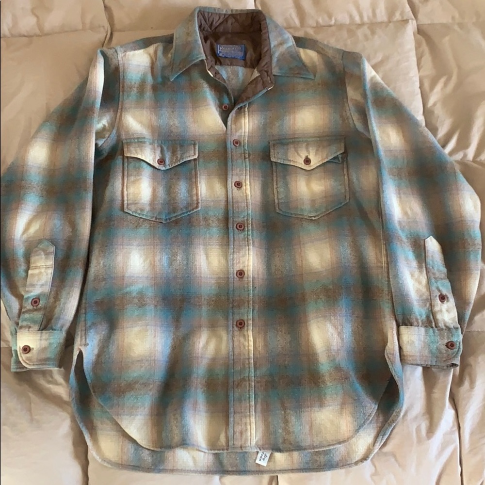 Pendleton Shirt Mens Small in Light Blue/Tan Plaid